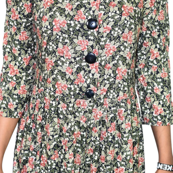 Vintage Rabbit Floral Jumpsuit Black Rayon Wide Leg Ditsy Microprint Calico XS - Picture 4 of 12